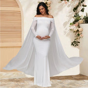 Women’s Off-Shoulder Mesh Long Sleeve Maternity Bodycon Mermaid Maxi Dress